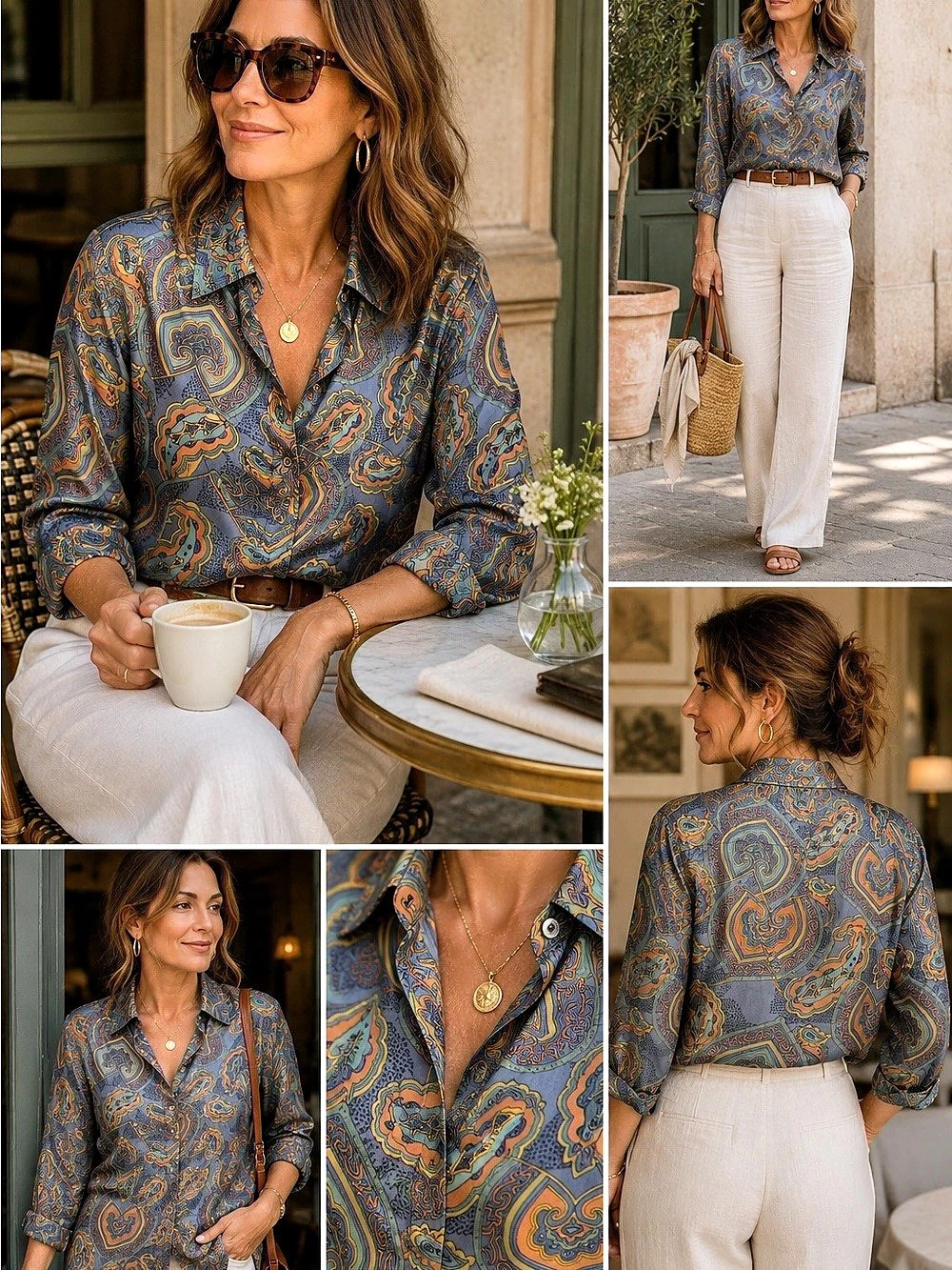 Emblem Brand Paisley Silk Button Down Blue & Orange
